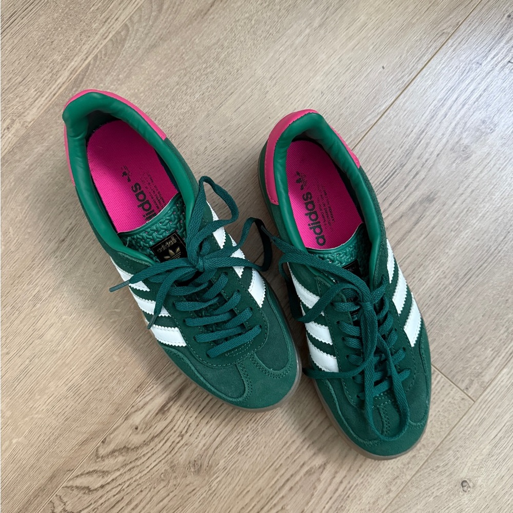 Super gently used Adidas Gazelle Green Pink